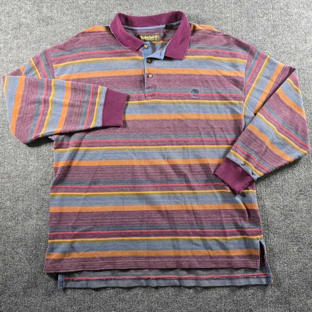 Timberland Weathergear Mens Large Long Sleeve Striped Polo Shirt Cotton Vintage